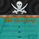 Teal skull and crossbones with Jolly Roger flag 
