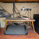 Original spaghetti junction under the desk before I made the cable management trough. The following photos is a guide to making and installing the cable management trough