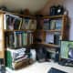 Original desktop corner unit made from pine floorboards. Following photos gives overview of making and fitting new wall mounted corner unit made from plywood