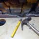 A channel is chiselled out, below the hole for the sockets, to recess the ducting for the cables leading into the sockets