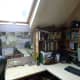Main and side desks with office mirror and corner shelf unit; before office makeover