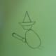 Start to draw her broom by drawing two diagonal lines past her body (you can draw them through her body and erase the lines later if that's easier). Attach the two lines with a curve at the top.