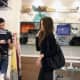 Kate Beckinsale shopping for shoes wearing black knee high heel stileto boots