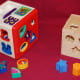 Goodwill sorter on the left with pieces missing; Melissa and Doug sorter on the right
