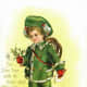 Edwardian boy dressed in green in the snow