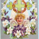 Vintage angel cross with crown of thorns and purple and white flowers