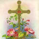 Ornate gold cross with morning glories free vintage religious Easter card