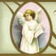 Angel holding scripture vintage Easter card
