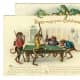 Free vintage animal holiday card -- monkeys playing pool with frogs watching
