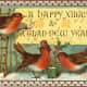 Free vintage animal holiday card -- red birds