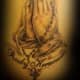 R.I.P. Tattoo With Praying Hands and Beads