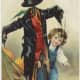Free vintage Halloween card: little boy with scarecrow