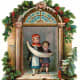 Free vintage Christmas images: two children in a doorway with holly