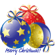 Three Christmas ornaments with the message "Merry Christmas."
