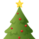 Christmas tree with red ornaments.