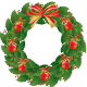 Red ornaments holly wreath.