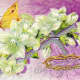 Vintage Easter cards: White Easter lilies, a crown of thorns and a butterfly on a purple background