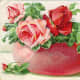 Easter flowers greeting card: Pink and red roses &quot;Easter Greetings&quot;