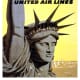 New York vintage travel poster -- Statue of Liberty and United Airlines