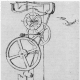 Drawing of pendulum clock designed by Galileo Galilei around 1641, drawn by Vincenzo Viviani in 1659. Part of the front supporting plate is removed by the artist to show the wheelwork. Probably the first design for a pendulum clock although it didn't