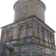 Front (east facing) and north sides of Hamilton Mausoleum from steps to the front of the building
