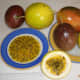 Different varieties of passion fruits and its interior pulp with seeds