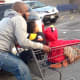 Real Life Angry Birds going after piggies in the parking lot with daddy, haha.