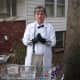 Basic mad scientist costume with lab coat, rubber gloves, goggles, and extra geeky touches with the bow tie and suspenders.