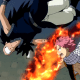 Natsu connecting a fist to Gajeel