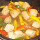 Chicken and peppers are simmered in sweet chilli sauce