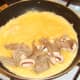 Duck leg meat and mushroom laid on one half of omelette