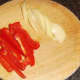 Sliced bell pepper and onion for stir frying