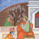 Lord Krishna washing the feet of Rukmani