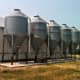 These smaller capacity bins are on the north side of a storage building. There is room to drive a truck or tractor with grain cart, though this area is seldom used outside of harvest.