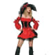 The Vixen Pirate Wench costume features a black and red double lace up corset dress.