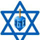 Hanukkah symbols: dreidel and star of David