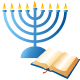 Hanukkah symbols: menorah and holy book