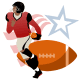 Football player with football and red, white and blue star clipart