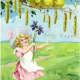 Little girl in pink dress with five Easter chicks