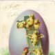 Vintage Easter egg greeting card with mother hen and chicks