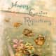 Vintage Easter card with chicks in Easter hats looking in mirror