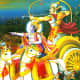 A scene from the Mahabharata. Contemporary lithograph.
