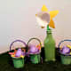Reuse jars as vases for crafts and hosue decorations. I used a turkey baster to easily put paint into the glass. Tip it upside down and let it dry.