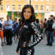 Kim Kardashian at rally event in tight jumpsuit