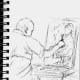 Sketch in pen of my friend Dean, painting.