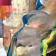 Detail from Albert Oehlen's oil painting "Posen des Zorns", 2004.