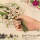 Victorian hand offering flowers clip art