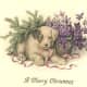 Puppy and violets vintage Christmas card