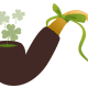 Leprechaun's pipe with shamrocks coming out of it