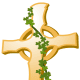 Ancient cross with shamrocks growing on it clip art